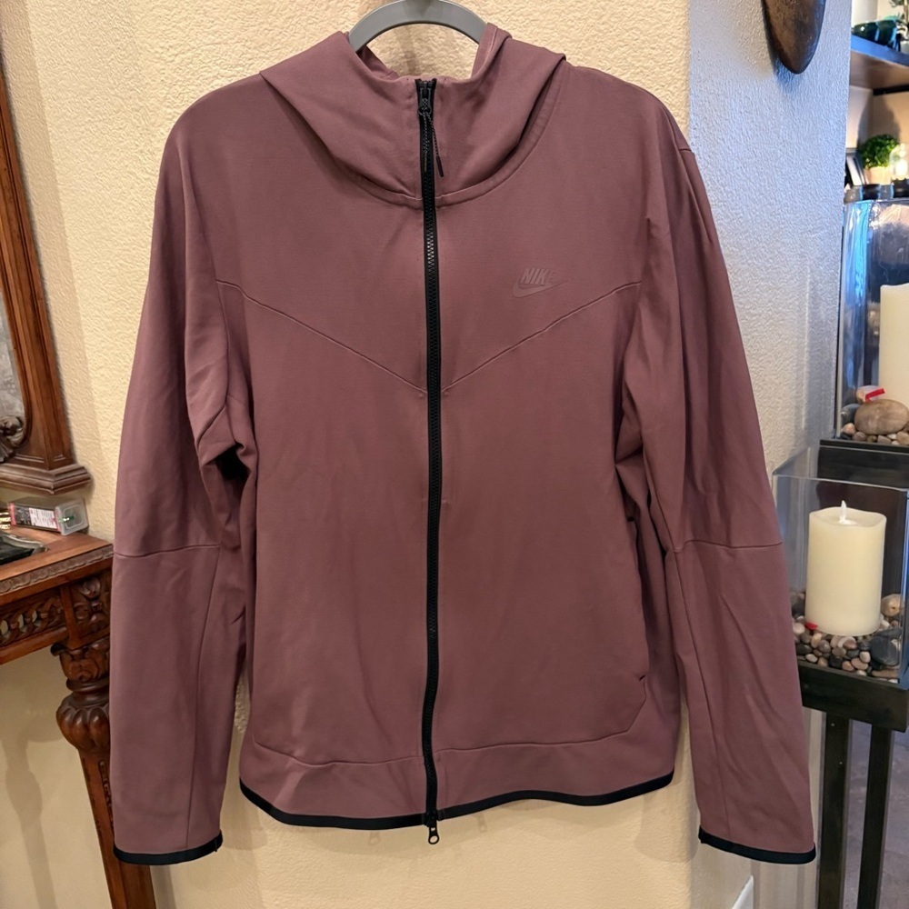 NIKE Men Light Brown Tan Full Zipped Hooded Jacket Size Large